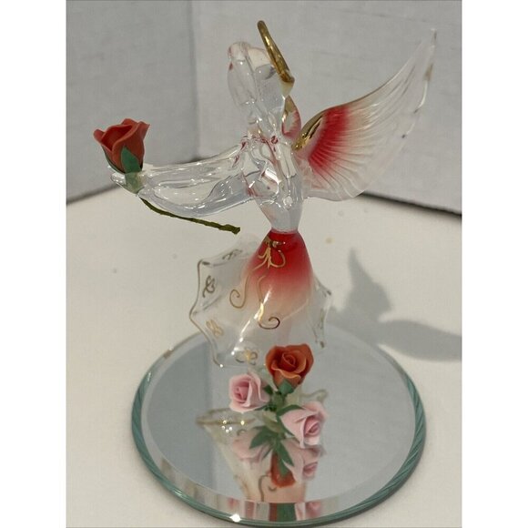 Glass Baron Angel Holding Roses Red Wings and Skirt on Mirror Original Label - Picture 4 of 9